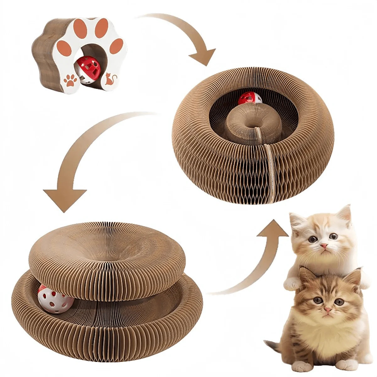 Andra FlexiClaw™ | 3-in-1 Foldable Cat Scratcher - Interactive Accordion Toy with Bell & Organic Catnip