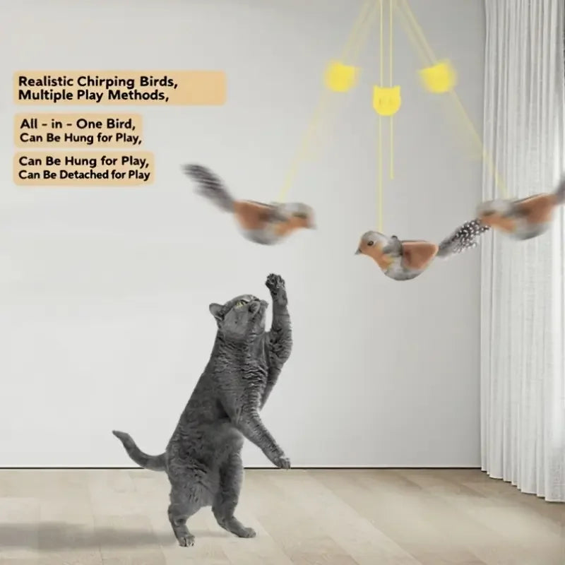 Andra Flutter™ | Interactive Flapping Sparrow Cat Toy - Motion-Activated Realistic Chirping & Kicking Plush