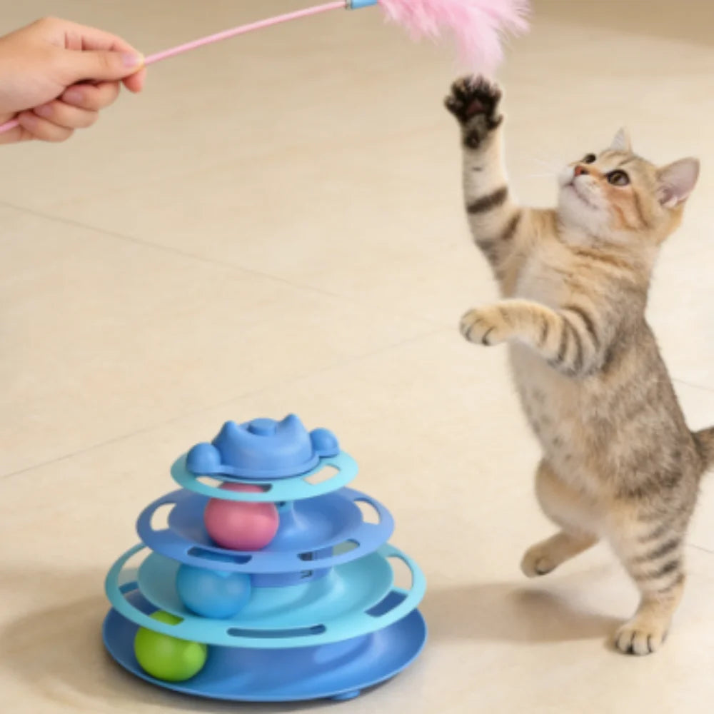 Andra Orbit™ | 4-Layer Interactive Cat Turntable - Multi-Level Tower with Feather Wand & Spin Balls